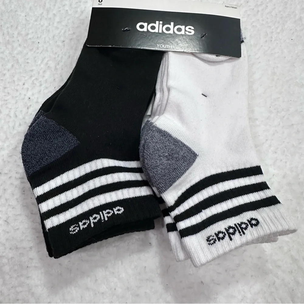 Adidas Youth Black and White Athletic Socks